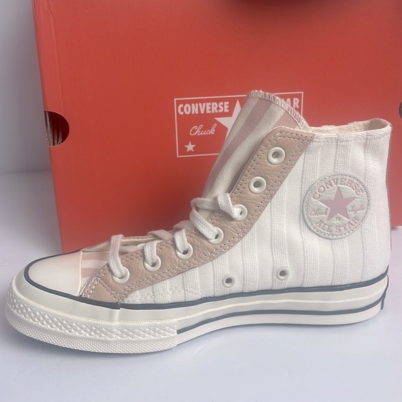 Converse High-Top Sneakers in White and Pink - Picture 2 of 11